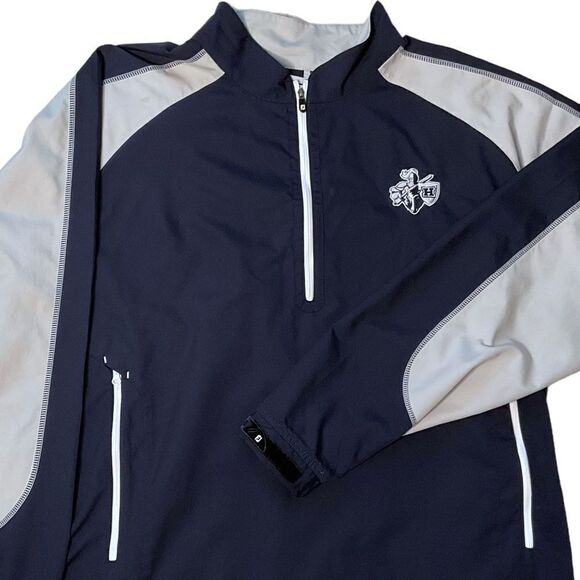 Footjoy 1/2 Zip Golf Pullover Long Sleeve Windshirt Navy Silver Size L - Picture 2 of 13